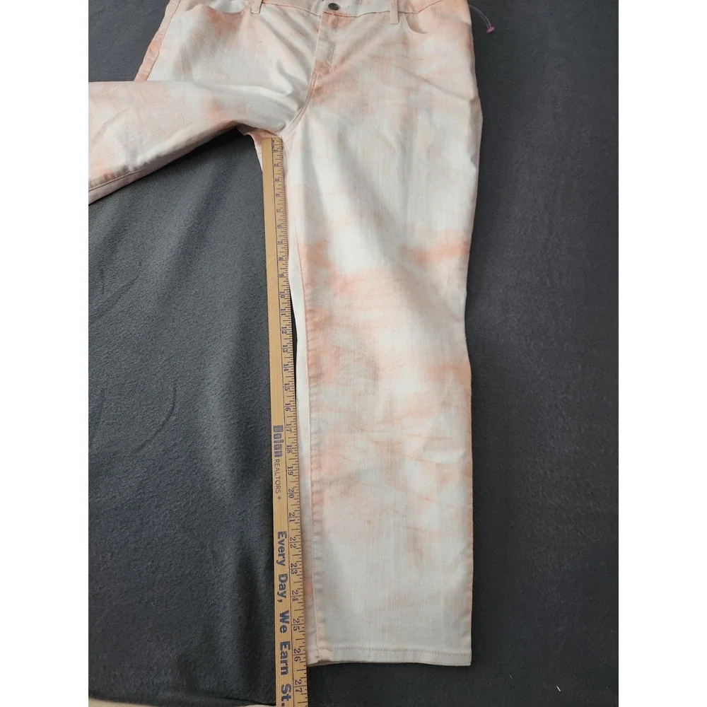 Chicos Perfect Stretch Girlfriend Slim Leg Ankle Peach White Tie Dye Jeans XL